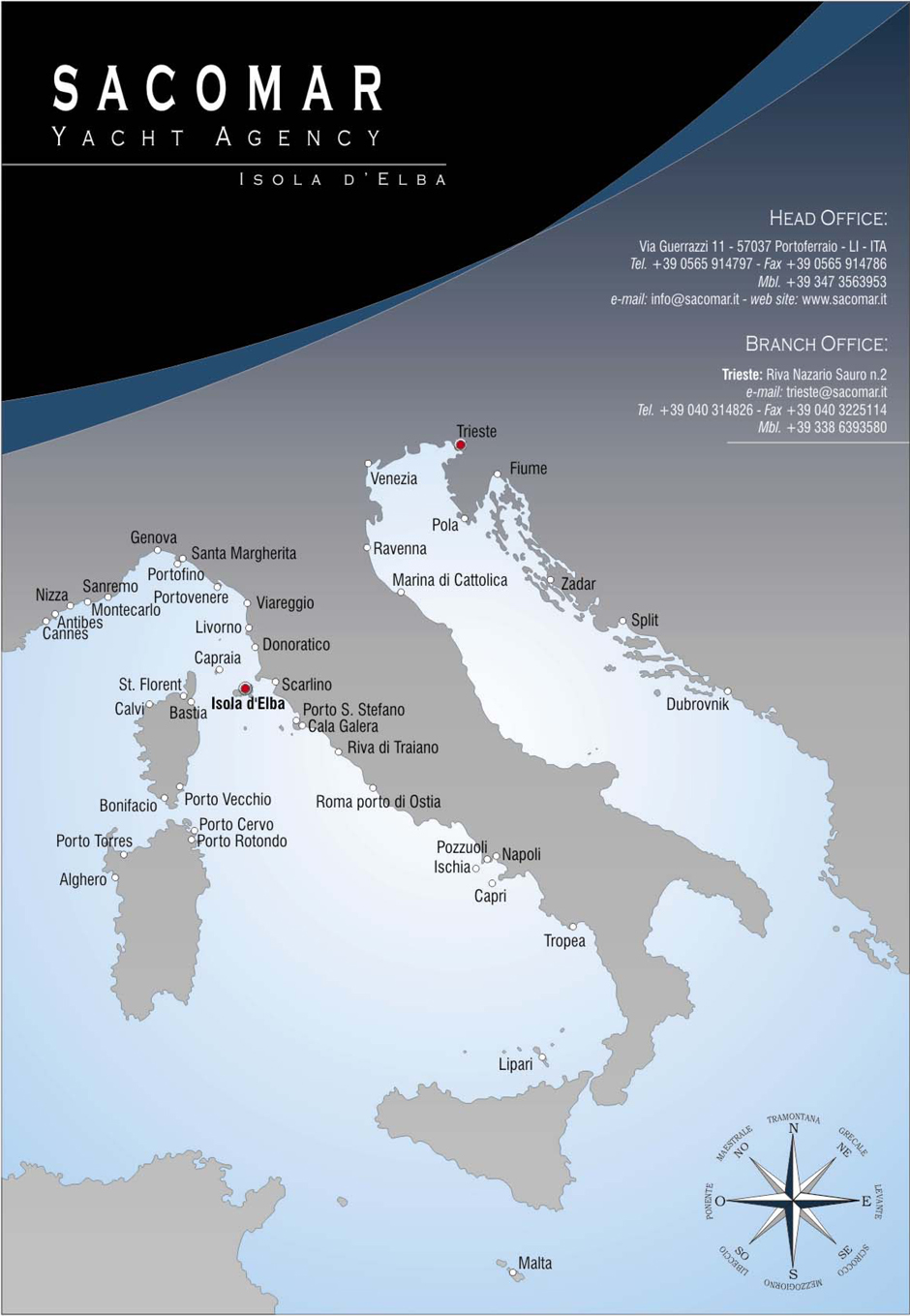 Sacomar Yacht Agency Operation Area Map